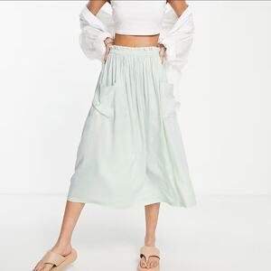 ASOS Design Tall Midi Skirt with Pocket Detail in Washed Mint Size 6 Modest